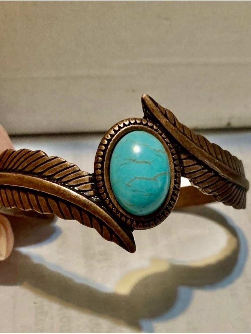 Wild Wild Nest Turquoise Stone Feather Cuff Bracelet
